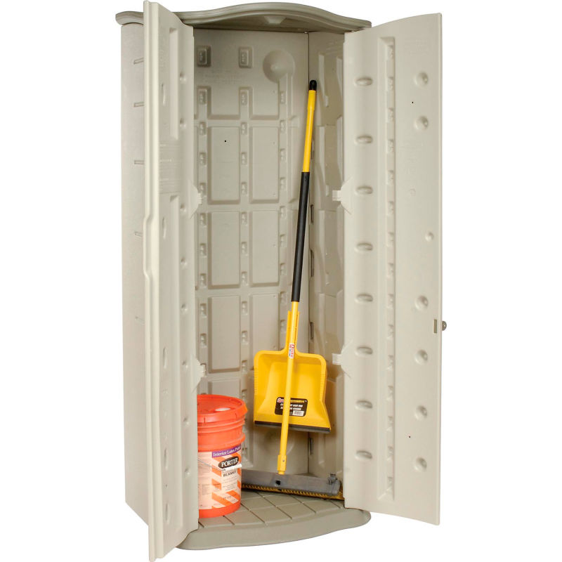 Rubbermaid FG374901OLVSS Vertical Storage Shed Beige Small