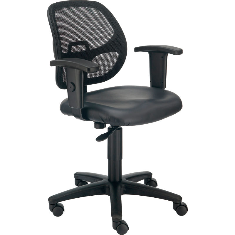 Interion Mesh Office Chair With Mid Back Adjustable Arms Vinyl Black 277436v Globalindustrial Com