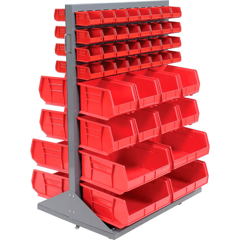 Double Sided Parts Rack Storage Shelf Organizer With 60 Removable Bins 