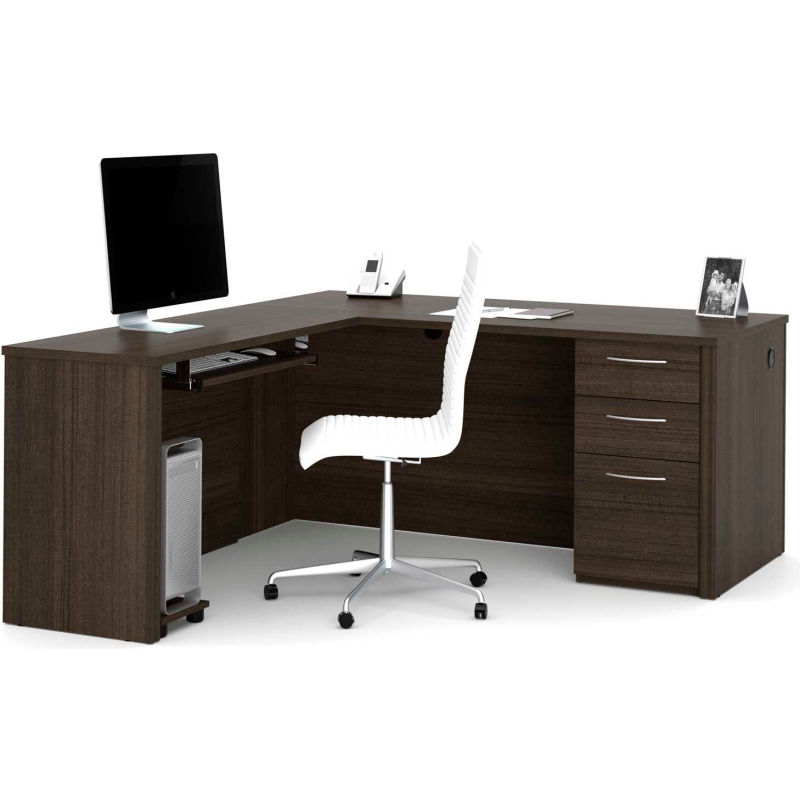 Bestar L Shaped Desk With Keyboard Shelf 66 Dark Chocolate Embassy Series B2220945 Globalindustrial Com