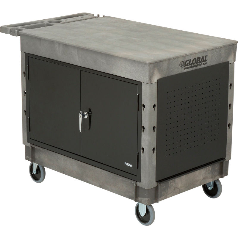 Plastic 2 Tray Shelf Service & Utility Cart 5" Rubber Casters, 44” x 25-1/2” 