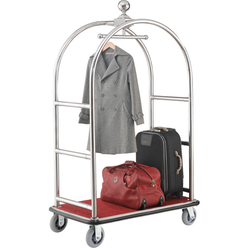Best Value Silver Stainless Steel Bellman Cart Curved Uprights 6" Rubber Casters 