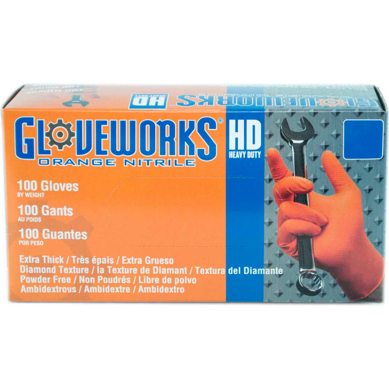 Industrial IN48100- Nitrile Gloves Disposable AMMEX Gloveworks Powdered 5 mil Case of 1000 Blue XLarge