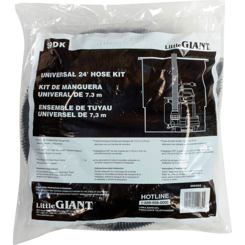 Basement Water Sump Pump Discharge Universal 24" Hose Kit 1-1/2 1-1/4