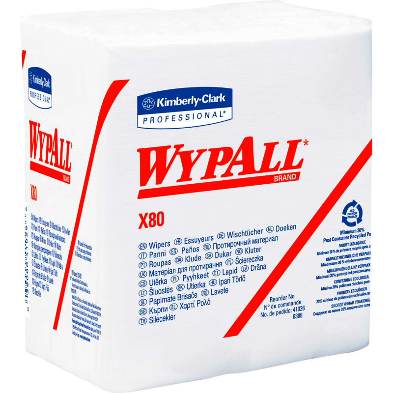 White 50 Sheets Kimberly Clark 41026 Wypall X80 1/4 Fold Wipers 4-Pack 