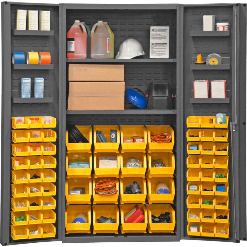2 Shelves 24 Length x 36 Width x 72 Height Durham Heavy Duty Welded 14 Gauge Steel Cabinet with 64 Bins and 6 Door Shelves DC36-642S6DS-95 2 Shelves 24 Length x 36 Width x 72 Height Durham Heavy Duty Welded 14 Gauge Steel Cabinet with 64 Bins and 6 Door Shelves DC36-642S6DS-95