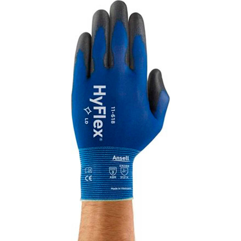 6 Pair Ansell HyFlex 11-618 Polyurethane Coated Precision Glove Size 9 
