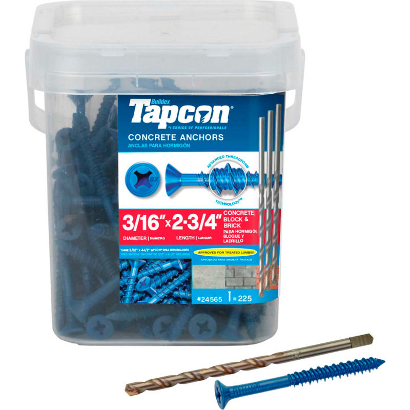 Blue Steel Flat Head Phillips Concrete Anchors 3/16 x 1-1/4 3/16 x 1-1/4 ITW Brands 24550 225 Pack Blue Steel Flat Head Phillips Concrete Anchors 3/16 x 1-1/4 3/16 x 1-1/4 ITW Brands 24550 225 Pack