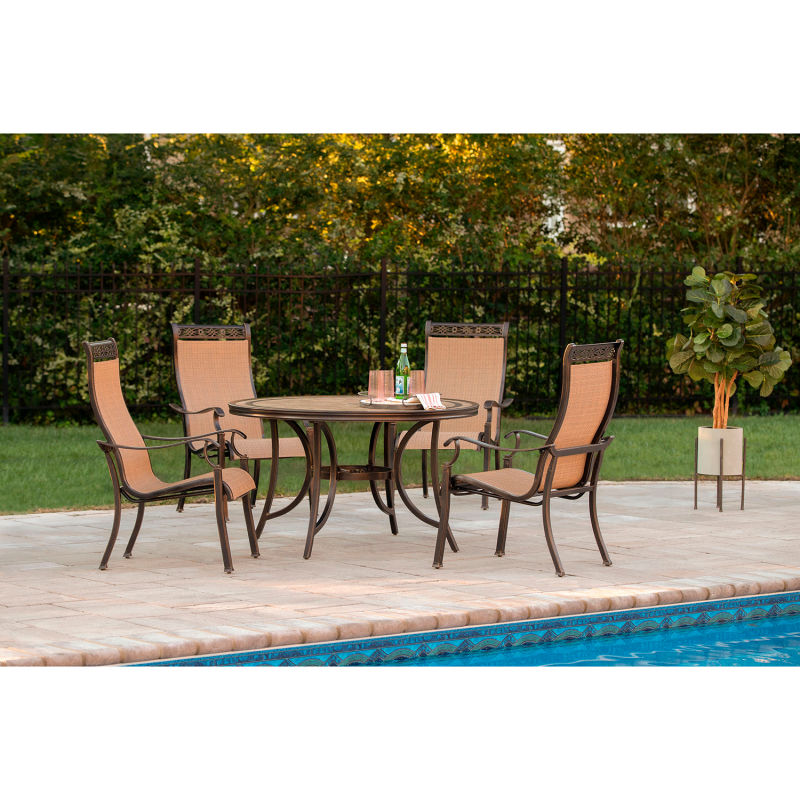 Outdoor Furniture Equipment Patio Furniture Sets Hanover Monaco 5 Piece Outdoor Dining Set With 4 Sling Chairs And 51 Tile Top Table B1764578 Globalindustrial Com