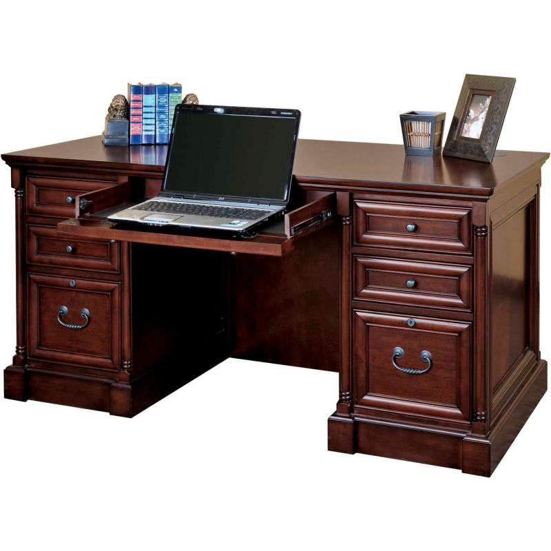 Desks Office Bundles Kits Martin Furniture Mount View Efficiency Double Pedestal Desk Fully Assembled Brown B2236341 Globalindustrial Com