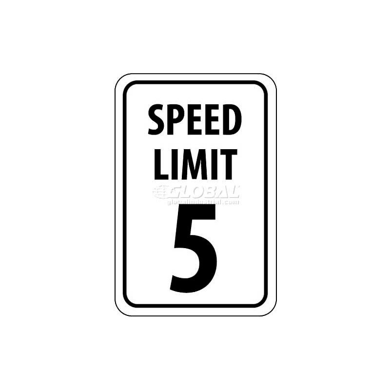 12 Width x 18 Height NMC TM17H Traffic Sign Black on White 0.063 Thick SPEED LIMIT 5 12 Width x 18 Height 0.063 Thick TM17HNMC SPEED LIMIT 5 Aluminum 