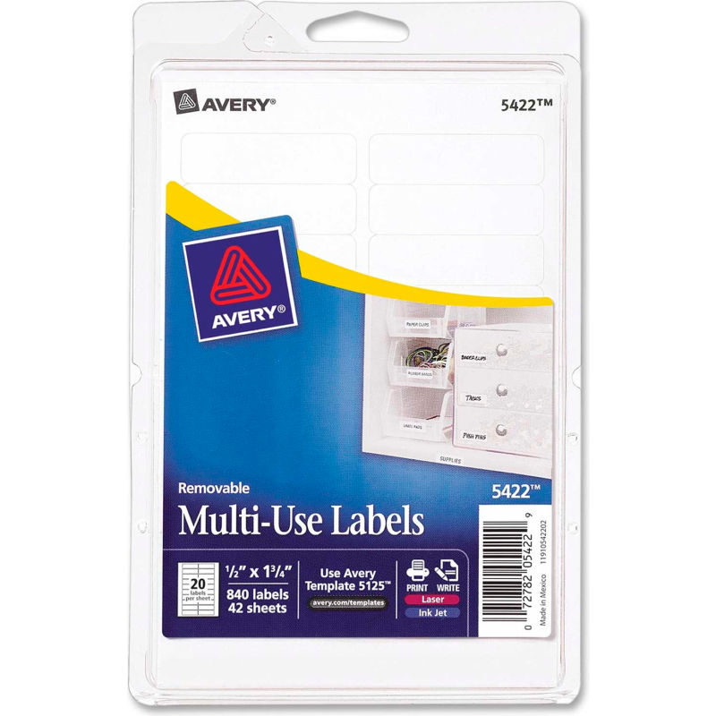 Avery Print Or Write Removable Multi Use Labels 1 2 X 1 3 4 White 840 Pack B Globalindustrial Com