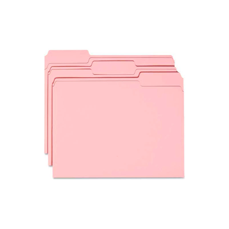 Smead File Folders 1/3 Cut Reinforced Top Tab Letter Pink 100/Box 