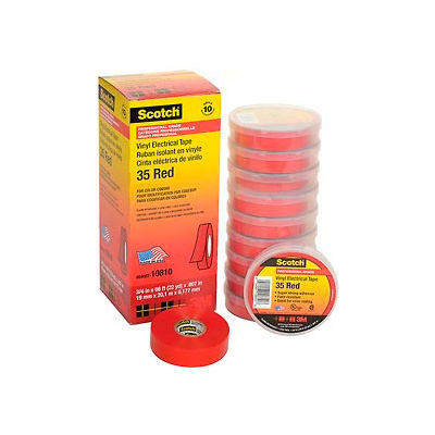 3m Scotch® Vinyl Electrical Color Coding Tape 35-Red, 3/4" X 66' - Pkg Qty 10