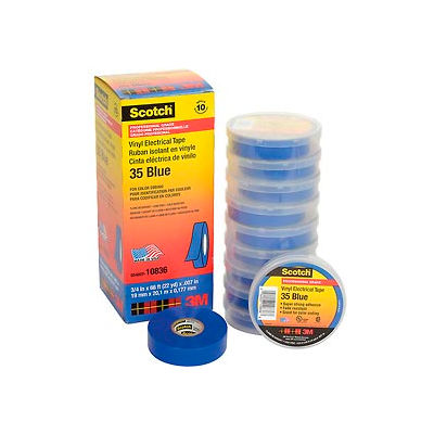 3m Scotch® Vinyl Electrical Color Coding Tape 35-Blue, 3/4" X 66' - Pkg Qty 10