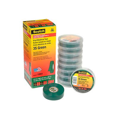 3M Scotch® Vinyl Electrical Color Coding Tape 35-Green, 3/4" X 66' - Pkg Qty 10