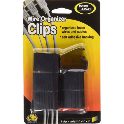 Master® CordAway® 00204 Self-Adhesive Wire Clips, Black, Pack of 6