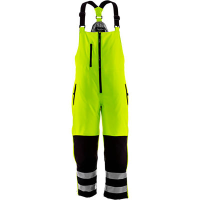 RefrigiWear HiVis Insulated Softshell High Bib, Black/Lime, -10°F Comfort Rating, XL