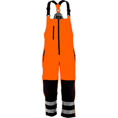 RefrigiWear HiVis Insulated Softshell High Bib, Black/Orange, -10°F Comfort Rating, 3XL