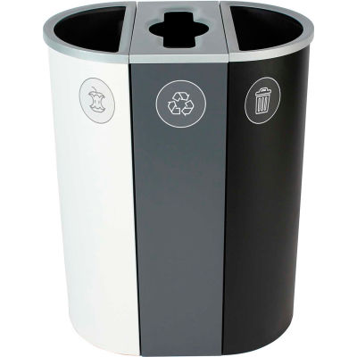 Busch Systems Spectrum Triple - Organics/Recycling/Waste, 26 Gallon - White/Gray/Black - 101203