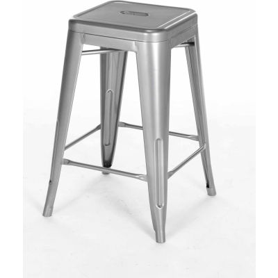 Interion® 24"H Steel Barstool - Silver - 4/Pack
