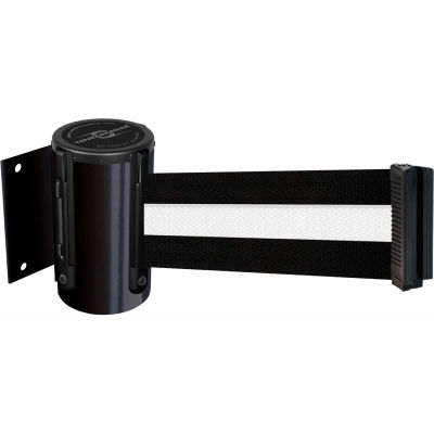 Tensabarrier Safety Crowd Control, Retractable Wall Mount Barrier, Polished Chrome W/ 7.5' Yllw Belt