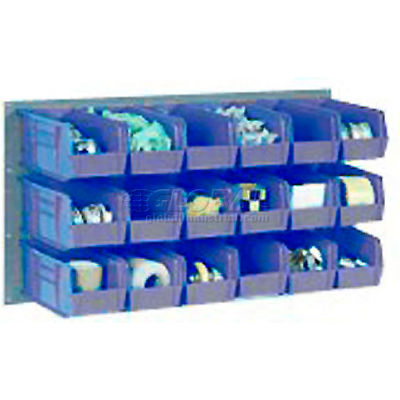 Global Industrial Wall Bin Rack Panel 36 x19 - 8 Blue 8-1/4x11x7 Stacking Bins