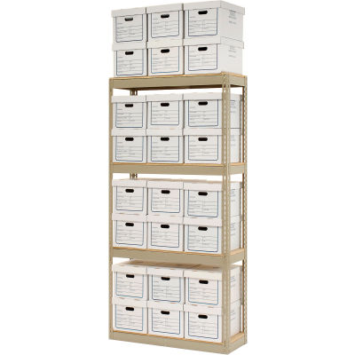 Record Storage Open With Boxes 42"W x 15"D x 84"H - Tan