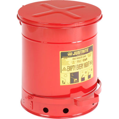 Justrite 10 Gallon Oily Waste Can, Red - 09300