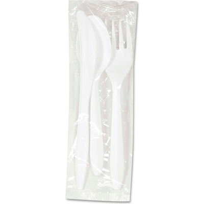Boardwalk® BWKCOMBOKIT, 3 Piece Wrapped Cutlery Kit, Polypropylene, White, 250/Carton