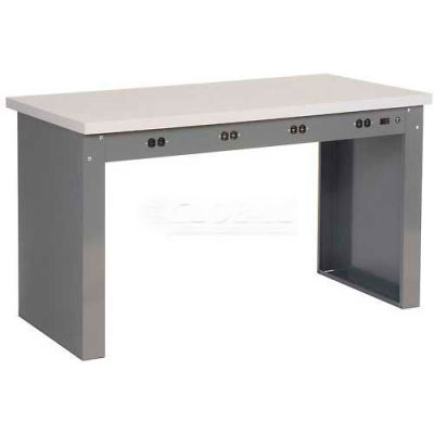 Global Industrial™ Panel Leg Workbench w/ Shop Top Square Edge & Power Apron, 60"W x 36"D, Gray