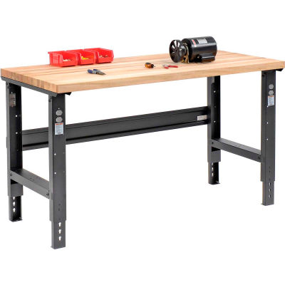 Global Industrial 60x30 Adjustable Height Workbench C-Channel Leg - Maple Square Edge - Black