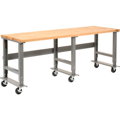 Global Industrial™ 96x36 Mobile Adjustable Height C-Channel Leg Workbench - Maple Square Edge