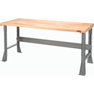 60"W x 36"D x 34"H Fixed Height Workbench C-Channel Flared Leg - Maple Block Square Edge - Gray