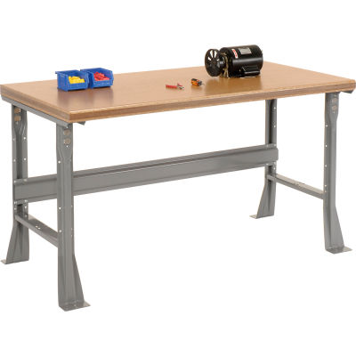 Global Industrial 72 x 36 x 34 Fixed Height Workbench Flared Leg - Shop Top Safety Edge - Gray
