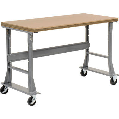 Global Industrial™ 60 x 30 Mobile Fixed Height Flared Leg Workbench - Shop Top Square Edge Gray