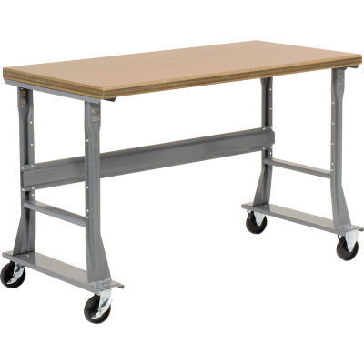 Global Industrial 60 x 30 Mobile Fixed Height Flared Leg Workbench - Shop Top Square Edge Gray