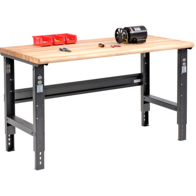 workbench height adjustable leg maple edge safety channel open 60x30 industrial global work globalindustrial bench