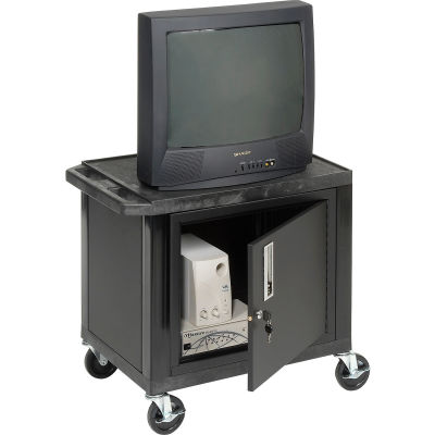 Plastic Utility Cart 2 Shelves Black With Security Cabinet