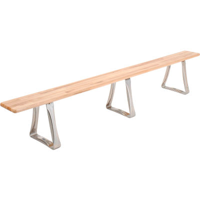 Global Industrial Locker Bench Hardwood Top w/Steel Trapezoid Pedestal, Bolt Down 120x9-1/2x17