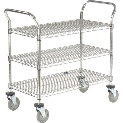 Nexel® Chrome Utility Cart w/3 Shelves & Poly Casters, 1200 lb. Capacity, 36"L x 24"W x 39"H