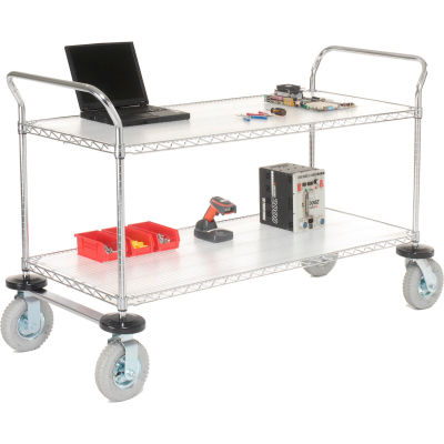 Nexel® Utility Cart, 2 Shelf, Chrome, 30"L, x 18"W, x 42"H, Pneumatic Casters