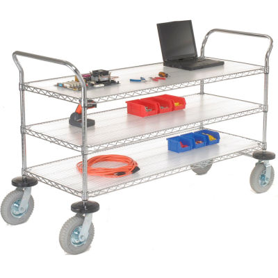 Nexel® Chrome Wire Shelf Instrument Cart w/3 Shelves, 1200 Ib. Capacity, 60"L x 24"W x 44"H