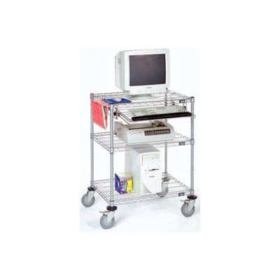 Nexel 3-Shelf Mobile Wire Computer LAN Workstation w/Keyboard Tray, 30"W x 24"D x 39"H, Chrome