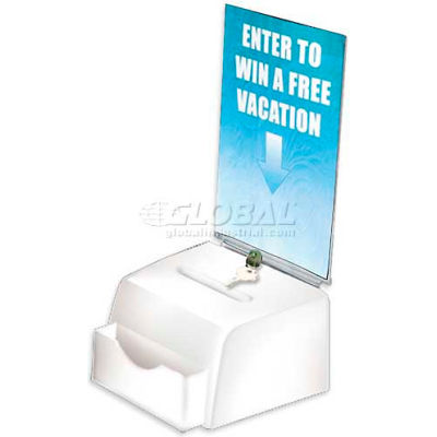 Global Approved 206777 Large Molded Suggestion Box W/ Pocket Lock & Key, White, 7.75" x 6", Acrylic