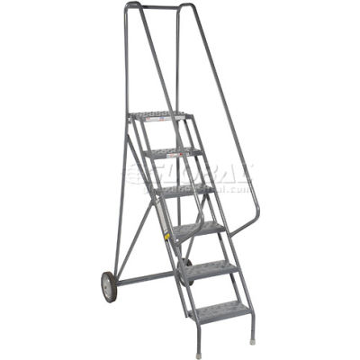 6 Step All-Terrain Rolling Steel Ladder - Perforated Tread - 450 Lbs. Capacity