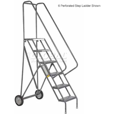 7 Step All-Terrain Rolling Steel Ladder - Perforated Tread - 450 Lbs. Capacity
