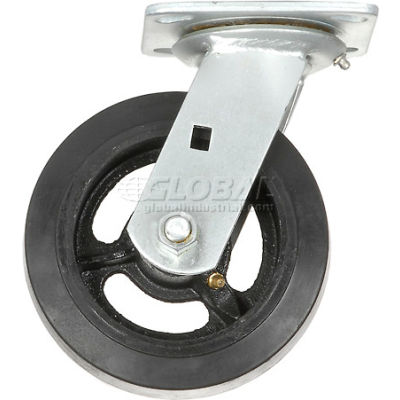 Global Industrial™ Heavy Duty Swivel Plate Caster 6" Mold-on Rubber Wheel 500 lb. Capacity