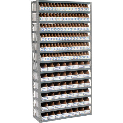 Global Industrial Steel Open Shelving with 144 Corrugated Shelf Bins 13 Shelves - 36x12x73