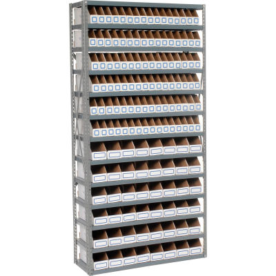 Global Industrial™ Steel Open Shelving with 144 Corrugated Shelf Bins 13 Shelves - 36x12x73